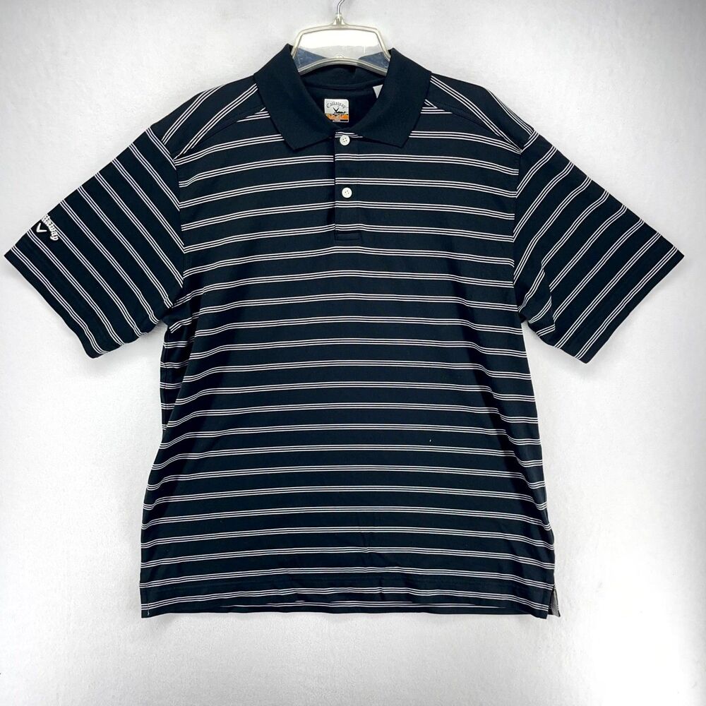 Callaway C-Tech Performance Golf Polo Black/White Stripes Mens Size L